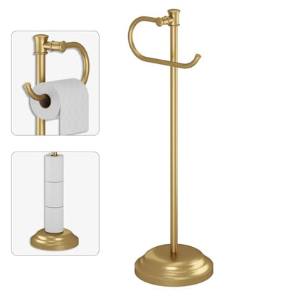 Toilet Paper Holder Floor Stand, Bathroom Freestanding Gold | Toilet Tissue Roll Holder, Free Standing Rack with Storage, Weighted Base Accessories, SUS304 Stainless Steel Rustproof - color: Gold