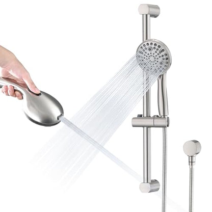 Hand Shower with Slide Bar, High Pressure 10 Setting Handheld Shower Head, Adjustable Height 24" Slide Bar, Wall Supply Elbow and 6.6ft Extra Long Shower Hose - Brushed Nickel - color: Brushed Nickel