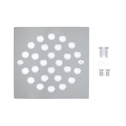 4 Inch Square Screw-in Shower Drain Cover Chrome | 304 stainless steel, large flow anti-clog structure, replaceable grate with matching screws for bathroom floor drain - color: Chrome