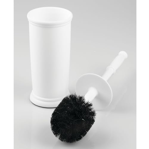 mDesign Toilet Bowl Brush and Holder - Covered Bathroom Brush - Standing Scrubber in Modern Holder - Compact, Space Saving, Deep Cleaning - White - color: White