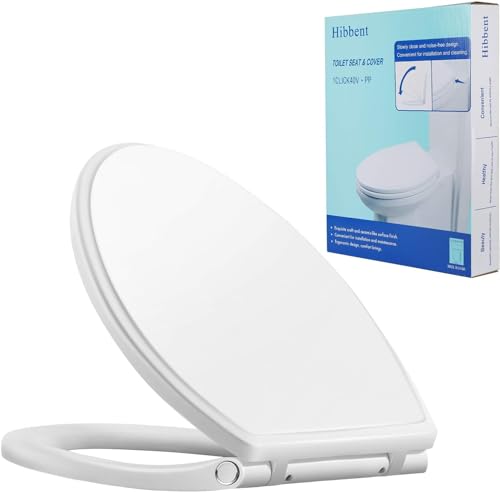 Hibbent Premium Round Toilet Seat with Cover Quiet Close, One-Click to Quick Release, Easy Installation Non-Slip Seat Bumpers, Slow Close Toilet Seat and Cover, Easy Cleaning-White Color - style: One-click Round 16.5"