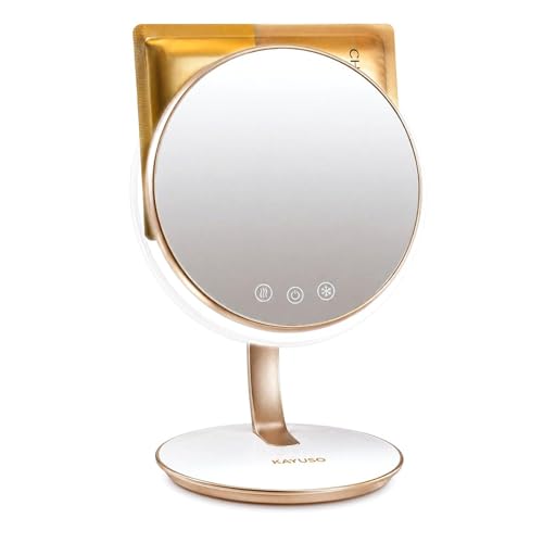3-in-1 Heated & Cooled Face Mask Makeup Mirror | Rechargeable Vanity Mirror with 3 Colors, Rotatable 7" Desk LED Mirror White, Birthday Gifts for Women Mom Wife Girlfriend - color: A-white