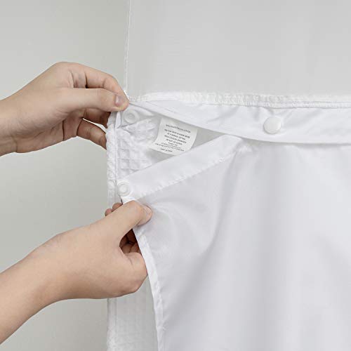 N&Y HOME Fabric Snap in Shower Curtain Liner Replacement White, 35x54 | for 36x72 Hotel Style Stall Shower Curtain, With Magnets, Removable & Detachable, Washable, Water Repellent - color: White, size: 35"W x 54"L (Pack of 1)