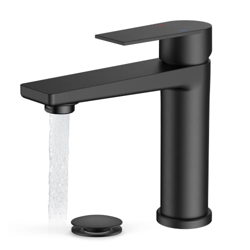 FORIOUS Black Bathroom Faucet 1 Hole, RV Bathroom Sink Faucet Single Hole | Single Hole Bathroom Sink Faucet Matte Black, Single Handle Rv Faucet Bathroom for Sink with Deck Plate and Pop Up Drain - color: Matte Black