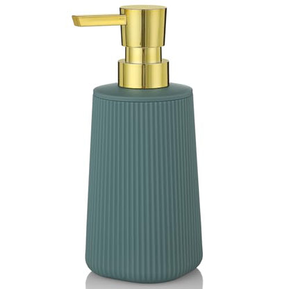 YAUKPH Small Soap Dispenser for Bathroom and Kitchen Matte Green and Gold | Modern Farmhouse Striped Style Plastic Hand Soap Dish Soap Dispenser with Pump - color: Green and Gold