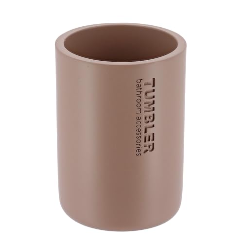 Matte Cappuccino Bathroom Cup, Toothbrush & Toothpaste Holder, Resin | Compact, Vanity Organizer for Toothbrushes, Razors & Makeup Brushes, Easy to Clean Surface, Durable Construction - color: Cappuccino