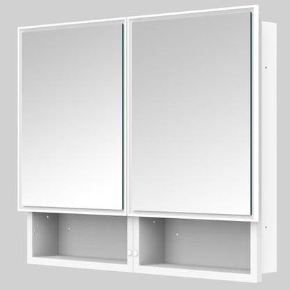 32x26 Inch Bathroom Medicine Cabinet with Mirror, Double Door Wall Mounted Storage with Extra Drawers, Bevel Edge Mirror, Adjustable Shelves, for Recessed or Surface Mount Installation - style: CS5003-3226