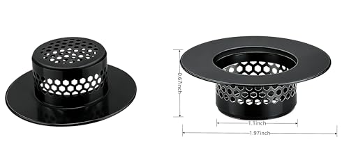 2Pcs Polished Silver Shiny Drain Strainer - Fits 1.25"-1.60" Hole | Stainless Steel Hair Catcher for Bathroom/Bathtub/Laundry/RV Sink - color: Black