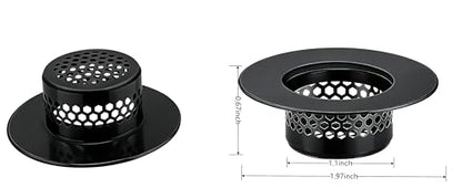 2Pcs Polished Silver Shiny Drain Strainer - Fits 1.25"-1.60" Hole | Stainless Steel Hair Catcher for Bathroom/Bathtub/Laundry/RV Sink - color: Black
