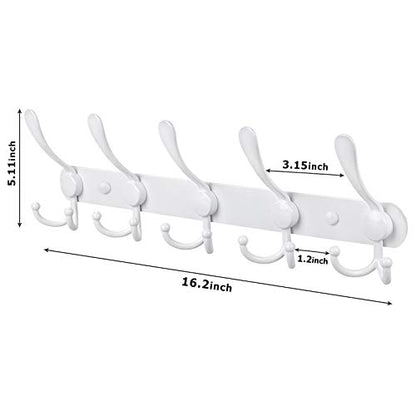 Wall Mounted Coat Rack, 2 Packs 15 Hooks Stainless Steel Coat Hook Rail for Coat Hat Towel Purse Robes Entryway Bathroom Closet Room - color: White