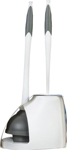 Clorox Toilet Plunger and Brush Bowl Set with Holder Caddy Storage for Cleaning Bathroom and Unclogging Toilets, White & Gray (Pack of 12) - size: 12-Pack