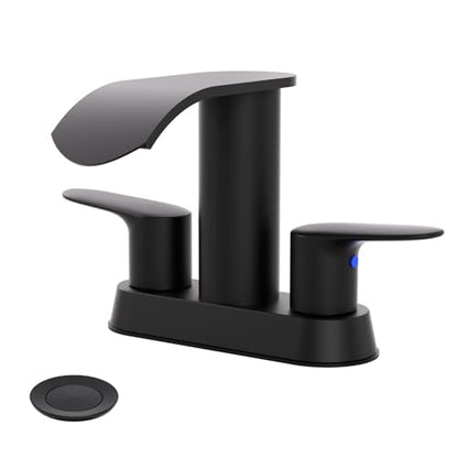 WOWOW Waterfall 4" Centerset 2-Handle Black Vanity Bathroom Faucet 3-Hole - color: Black