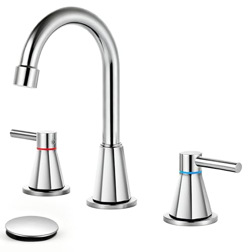 8 Inch Bathroom Faucet 3 Hole Chrome 2 Handle Bathroom Sink Faucet | Stainless Steel,360° Swivel Spout,Widespread 2 Handle Design,Includes Pop-Up Drain and Water Supply Lines,Chrome - color: Chrome