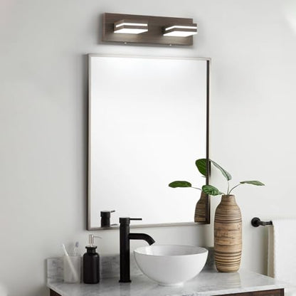 SineRise LED Modern Bathroom Vanity Light Fixtures, Modern Acrylic Bathroom Wall Lighting Fixtures Over Mirror, 2-Light, 15.5-Inch, Brown, White - color: Brown, White, size: 2-Light, 15.5-Inch