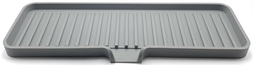 Silicone Soap Dish Tray and Sponge Holder with Drain Chute, Rectangular, Kitchen and Bathroom Sink Organizer (Grey, 12"x4") - color: Gray, size: (LG) 12"x4"