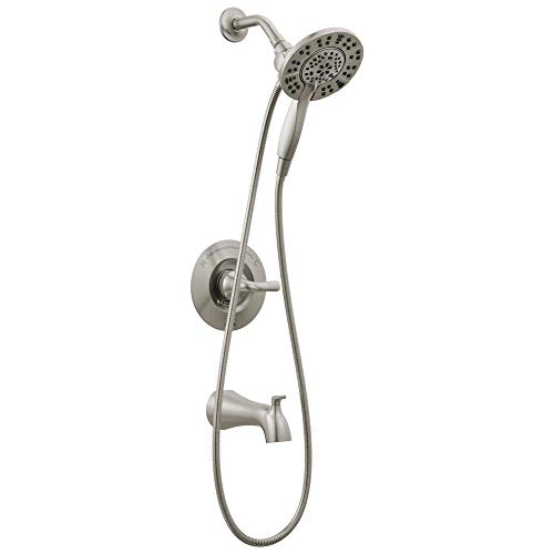 Delta Arvo 14 Series Brushed Nickel Bathtub Shower Faucet Set with In2ition 2-in-1 Dual Shower Head with Handheld Spray Combo, Valve Trim Kit, Spotshield Stainless 144840-SP-I (Valve Included) - color: Spotshield Brushed Nickel