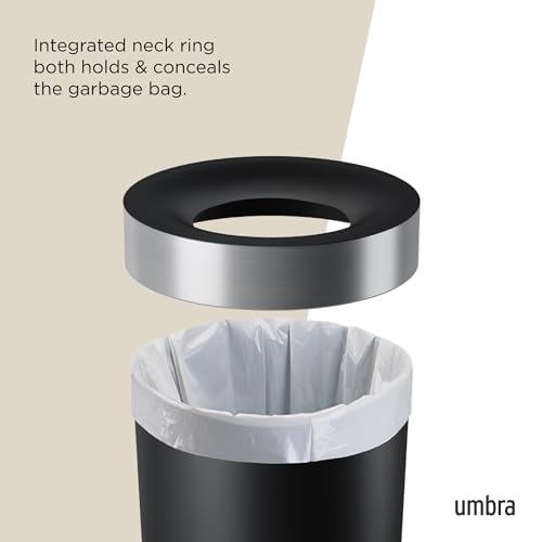 Umbra Vento Kitchen Trash Can, Open Top Bin, 16.5 Gallon, Black/Nickel | Brushed metal accents, bag concealing design, easy wipe clean, fits home and office, durable plastic - color: Black/Nickel