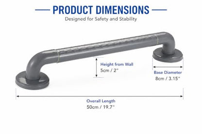 Bathroom Grab Bar, Gray, Non-Slip Textured Grip, 19.7" Length, 2" Height from Wall, Safety Handle for Shower, Toilet, Bath