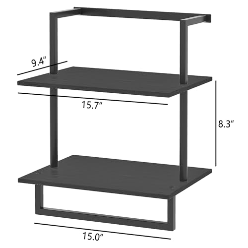 Wall Mounted Towel Rack for Bathroom Black | Bath Storage Holder, 3-Tier 15.7" Wide, Steel Wood Towel Shelf with Bar - color: Black