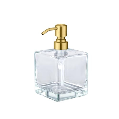Square Soap Dispenser Brushed Gold Pump, 16.9 oz | Glass Bottle, Stainless Steel Pump, Cube, Large Capacity, Liquid Hand Soap Dispenser Bathroom Kitchen - color: Gold-16.9 Oz
