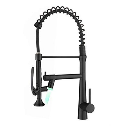 AIMADI Black Kitchen Faucet with Sprayer,Commercial Faucet Kitchen | Matte Black,Single Handle Spring Pull Down Kitchen Sink Faucet With LED Light - color: Matte BlackFinish