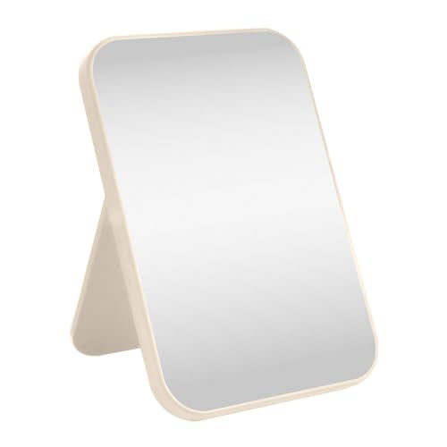 8 Inch Desktop & Wall Hanging Makeup Mirror, Foldable Portable Princess Mirror with Stand, Khaki - color: Khaki