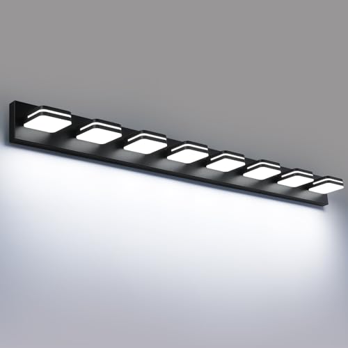 Torondo 360° Rotate LED Bathroom Vanity Light Fixtures, Acrylic Vanity Lights for Bathroom, Modern Wall Lighting Fixtures Over Mirror Living, Matte Black, Natural White, 8-Light, 53-Inch - color: Matte Black, Natural White, size: 8-Light, 53-Inch