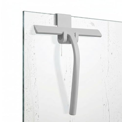Shower Squeegee for Glass Doors, Mirror Window Tile Scrubber Cleaner with Hook Silicone (Gray) - color: Gray