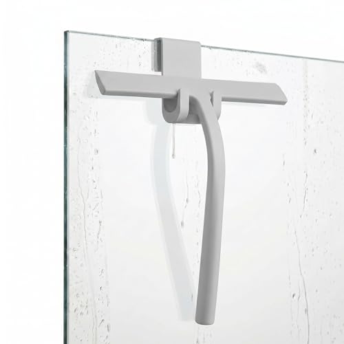 Shower Squeegee for Glass Doors, Mirror Window Tile Scrubber Cleaner with Hook Silicone (Gray) - color: Gray