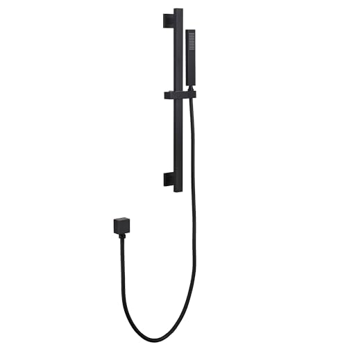Bathroom Shower Slide Bar with Hand Shower Combo Set, 26.5 Inch Sliding Bar with Extr Long Shower Hose and Stainless Steel Wall Supply Eibow, Matte Black