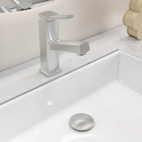 Bathroom Pop up Drain Without Overflow, Brushed Nickel, No Overflow | Anti-Clogging Vessel Sink Drain Strainer, Pop Up Drain with Detachable Basket, Hair Catcher Bathroom Sink Drain Stopper - color: Brushed Nickel, size: No Overflow