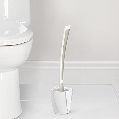 Better Living Products 17253 LOOEEZ Hygienic Toilet Squeegee/Brush, White with Grey | Premium Quality Flexible Rubber Toilet Brush and Quick Drying Holder Set, Deep Cleaning Blades Reach Under the Rim