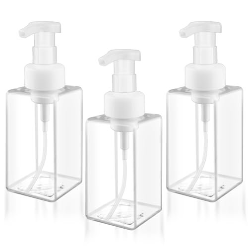 3 Pack Foaming Soap Dispenser Empty Plastic Foam Pump Bottle Refillable Foam Soap Bottle Dispenser for Shampoo Liquid Soap Face Wash (Clear, 450ml/15oz) - color: Clear, size: 450 ml