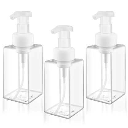 3 Pack Foaming Soap Dispenser Empty Plastic Foam Pump Bottle Refillable Foam Soap Bottle Dispenser for Shampoo Liquid Soap Face Wash (Clear, 450ml/15oz) - color: Clear, size: 450 ml
