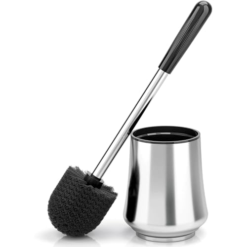 Toilet Brush, Toilet Brush and Holder Sliver Toilet Bowl Brush with Durable Bristles Modern Holder Toilet Scrubber Toilet Brush Set for Bathroom Cleaning