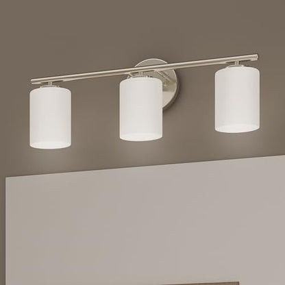 Replay Collection 3-Light Etched White Glass Modern Bath Vanity Light Brushed Nickel - color: Brushed Nickel, size: 3-Light