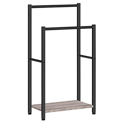 HOOBRO Freestanding Towel Rack, 2 Tier Blanket Ladder Holder for Bathroom, 16.5" L x 9.4" W x 31.5" H, Blanket Rack, Industrial Drying and Display Rack with Shelf, Metal, Greige and Black BG02LB01 - color: Greige + Black, size: 16.5"L x 9.4"W x 31.5"H