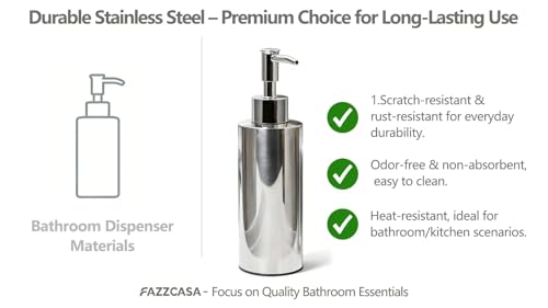 Stainless Steel Round Lotion Pump Dispenser (7.5OZ/220ML) | SUS304 soap dispenser which is suitable for kitchen and bathroom hand sanitizer and shower gel shampoo