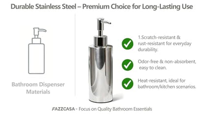 Stainless Steel Round Lotion Pump Dispenser (7.5OZ/220ML) | SUS304 soap dispenser which is suitable for kitchen and bathroom hand sanitizer and shower gel shampoo