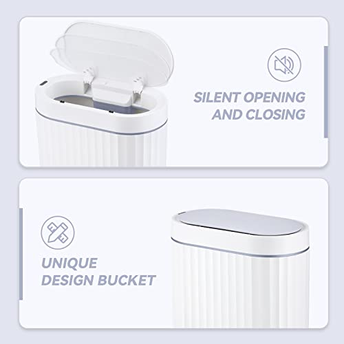 ELPHECO Bathroom Trash Can with Lid, 2 Gallon, Motion Sensor, White Grey | Automatic Garbage Can, Slim Plastic Wastebasket, Smart Trash Bin for Bedroom, Bathroom and Office - color: White Grey