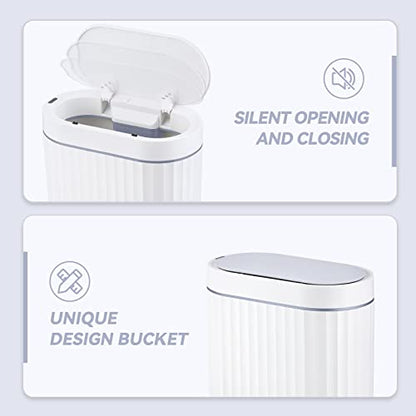 ELPHECO Bathroom Trash Can with Lid, 2 Gallon, Motion Sensor, White Grey | Automatic Garbage Can, Slim Plastic Wastebasket, Smart Trash Bin for Bedroom, Bathroom and Office - color: White Grey