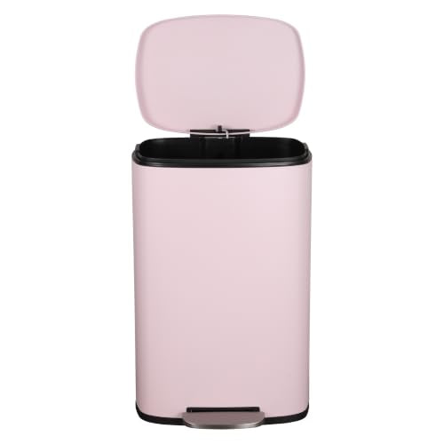 happimess Connor 2-Piece Iron Trash Can, Blush Pink | 13.2 And 1.3 Gallons, Rectangular, Soft-Close Lid, Step Pedal, 20 Liners, 26" And 12" Height - color: Blush Pink