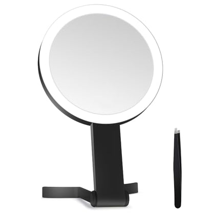 Lighted Makeup Mirror, 30X Magnifying Mirror with Light, Hanging and Handheld Mirror with Handle,Black - color: Black