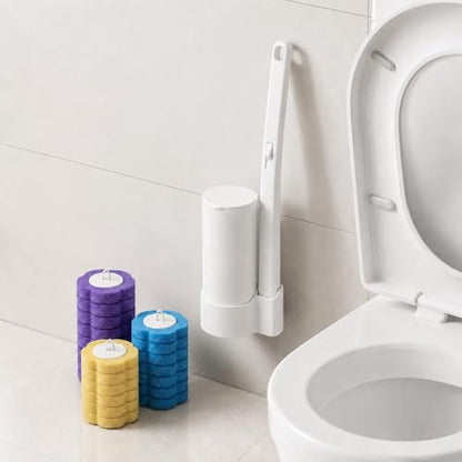 Disposable Toilet Brush Wand Starter Kit with 24 Pre-Loaded Cleaner-Infused Refills, Wall Mounted Toilet Bowl Cleaner System with Holder, Space-Saving Bathroom Cleaning Supplies for Home, RV