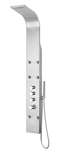 ANZZI Shower Head Panel Tower System | Fontan | Brushed Steel 6 Turbo | Free-Reign Euro Grip Handheld Sprayer With 60 In. Hose, Includes One 1 Donna Full Body One 1 Heavy Rain Six 6 - color: Brushed Steel, style: 6 Jets