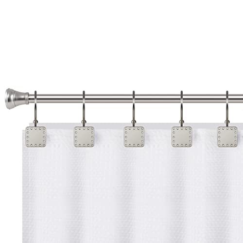 Shower Hooks - Double Shower Curtain Rings for Bathroom - Rust Resistant Shower Curtain Hooks for Shower Curtain or Liner - Shower Curtain Rings with Crystal Design - Set of 12, Brushed Nickel - color: Brushed Nickel