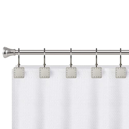 Shower Hooks - Double Shower Curtain Rings for Bathroom - Rust Resistant Shower Curtain Hooks for Shower Curtain or Liner - Shower Curtain Rings with Crystal Design - Set of 12, Brushed Nickel - color: Brushed Nickel