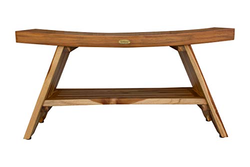 EcoDecors Serenity 35-Inch Teak Shower Bench with Shelf, 300 lb | Easy assembly and elegant teak design create a functional shower bench for inside shower use with spa-inspired style - size: 35" shelf