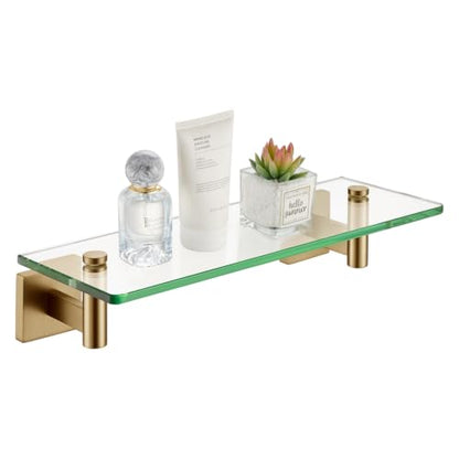 KOKOSIRI Wall Shelves Bathroom Hardware Glass Floating Shelf 12-Inch for Bedroom, Living Room, Kitchen, Hanging Rack Champagne Bronze B1105CPG-L12 - color: Champagne Bronze, size: 12-Inch