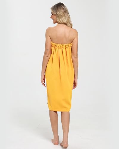 Lightweight Waffle Bath Towel Wraps for Women after Shower | Soft, Knee Length, Adjustable Closure, Thin Robe Body Bathrobes with Pocket for Spa, Gym, Sauna, Beach & Pool - color: 3 Pack Sauna Towel Wrap for Women Yellow
